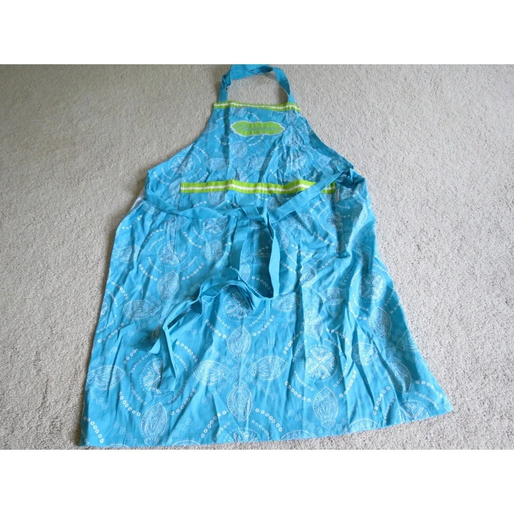 MU Kitchen Chautauqua Lake Summer Cotton Cooking Apron Blue Paisley Pocket